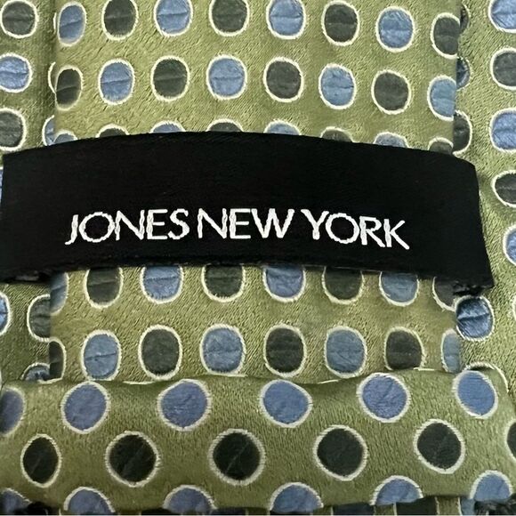 2for25 Jones New York Silk Men’s Tie Green Geometric Designer Business Casual - Picture 5 of 8